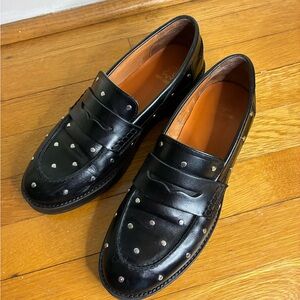 Black Leather Studded Loafers